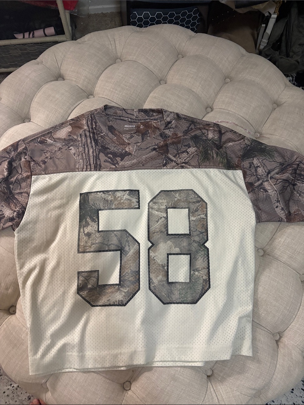 Hollister Women's Camo Accent Jersey in White and Brown